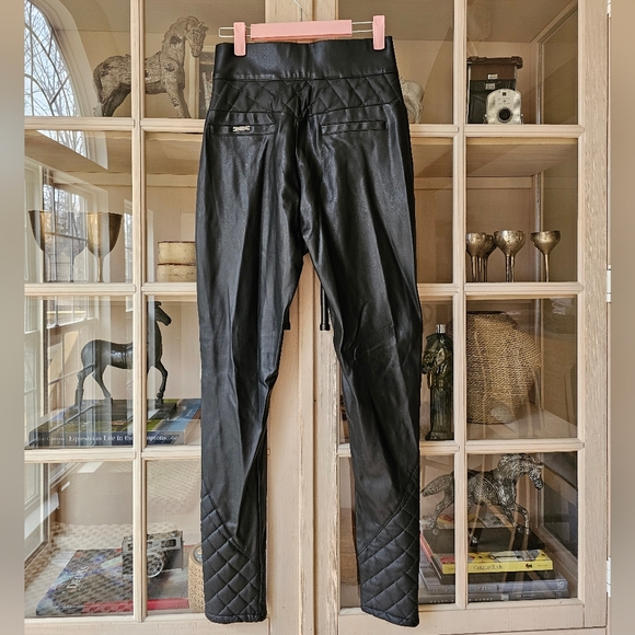 Maniere De Voir Quilted Leather Pants US 8 High Waist Gothcore Moto Leggings - Picture 11 of 14
